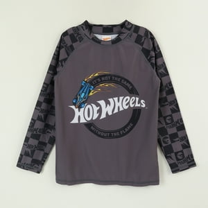 Polera Uv Manga Larga Niño Negro Logo Hot Wheels