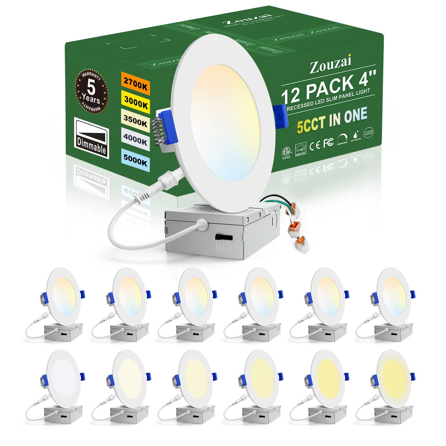 Luminaria Empotrable Led Regulable Zouzai De 4" Y 9 W, 5 Cct