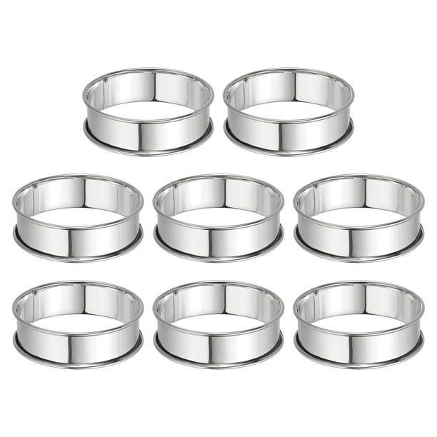 Uxcell 8pcs Anillos para Crumpet 3.15" Antiadherentes de Doble Rodillo Anillo Redondo para Pastel, Plata