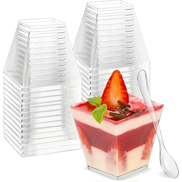 Vasos para postre Zezzxu, 100 vasos y 100 cucharas