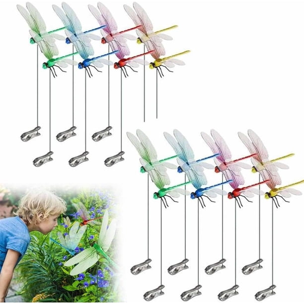 12 clips libélula repelente insectos 3D artificial decoración jardín sombrero