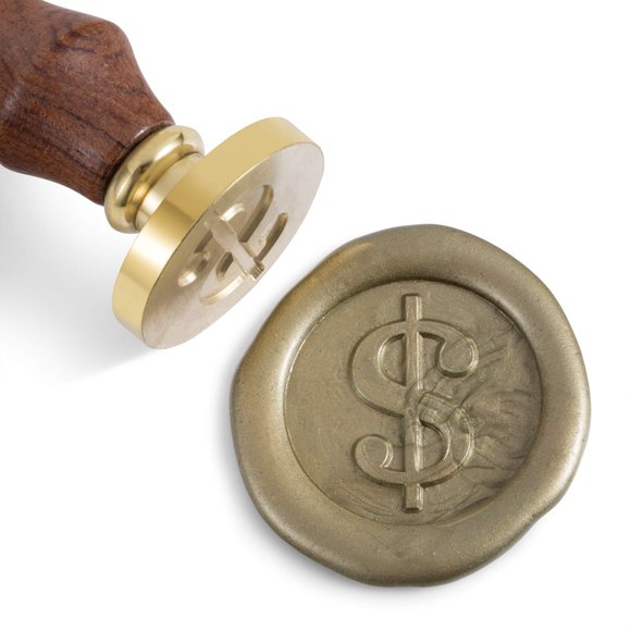 Sello de cera MCEAL 30 mm con signo de dólar y mango de palo de rosa
