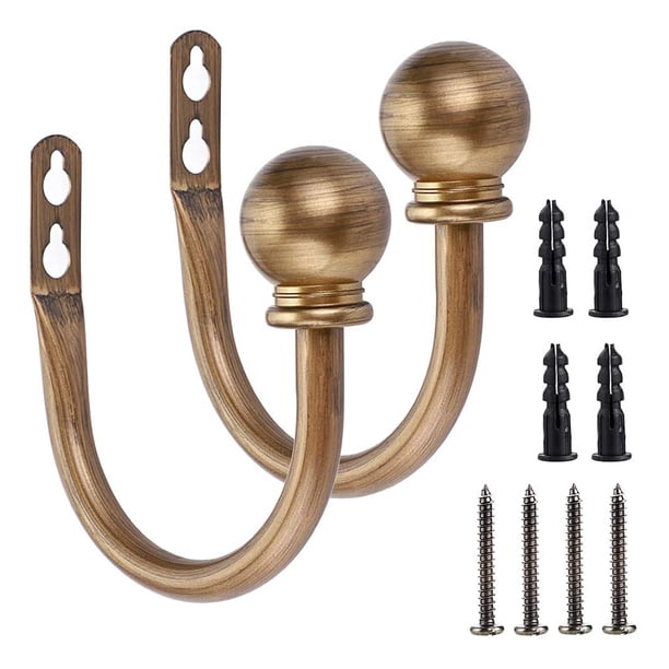 Ganchos redondos para cortinas, ganchos decorativos para colgar en la pared, ganchos con forma de bola para cortinas, juego de 2, gancho en forma de U de níquel cepillado.