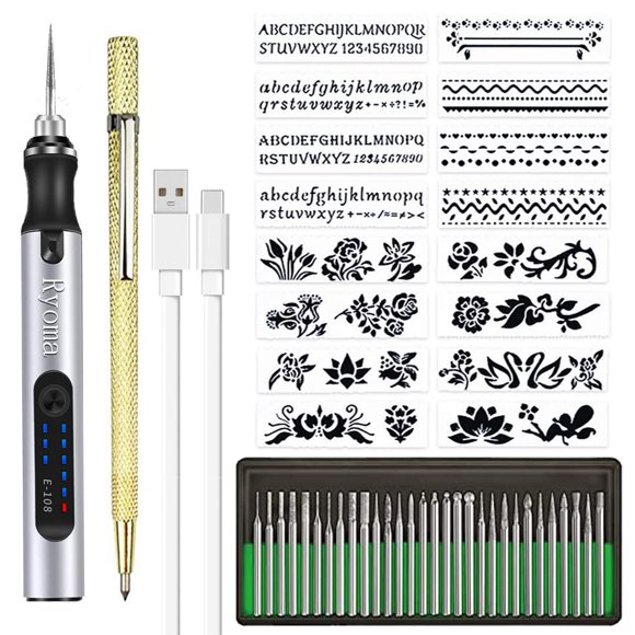 Pluma eléctrica de micro grabado Ryoma E108 inalámbrica con USB‑C (kit)