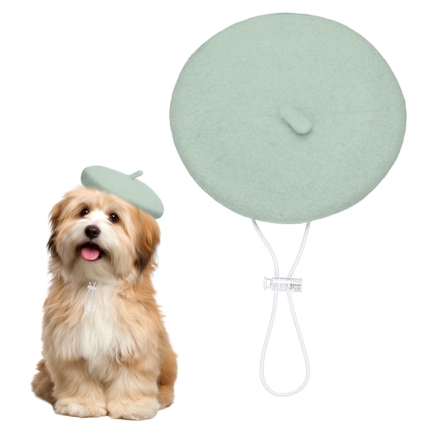 Sombrero Boina de Lana para Perros Uxcell, Sombrero de 5 Pulgadas para Mascotas, Boinas de Artista Francés con Correa Ajustable, (Verde)