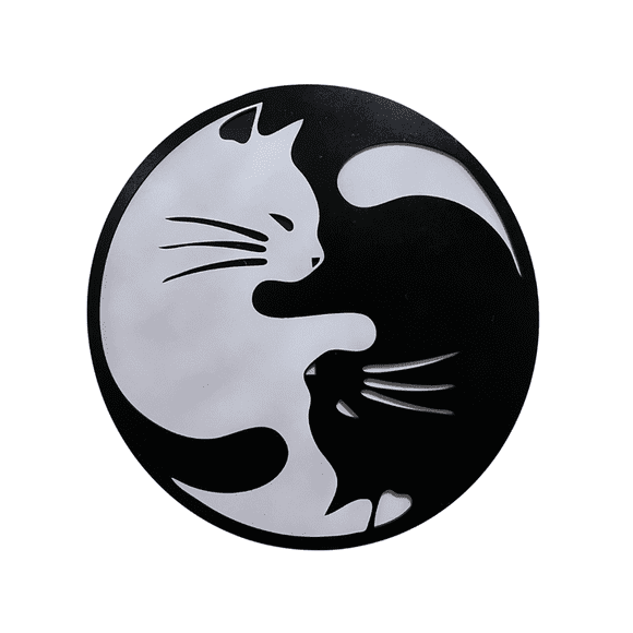 Cuadro Decorativo Gatos Yin Yang 2 Capas Mdf Negro 39x39cm