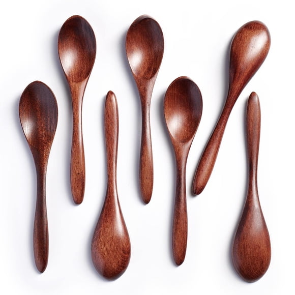 Cucharas de madera Hefeld, 7 unidades, pequeñas, con miel, té y café