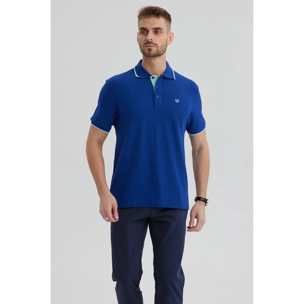 Polera Hombre Piqué Básica Lisa Azulino - ll
