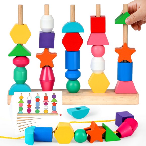 Juego de Cuentas para Ensartar JRUXJWI Montessori de Madera STEM