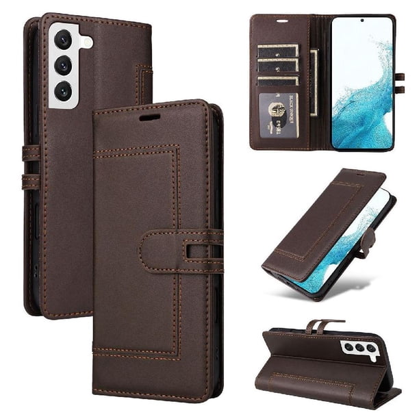 Premium Wallet Case for Samsung Galaxy S23 with Card Slots & Kickstand, Flip Cover Brown