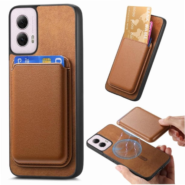 Funda de Cuero Magnética con Tarjetero para Motorola Moto G Power 2024 Cubierta Delgada Marrón