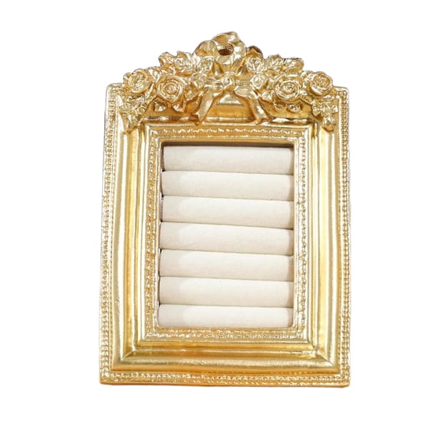 Soporte para fotos, dorado, de resina, para exhibir joyas, bandeja para los oídos, para objetos de colección, joyas, aniversarios, compromisos y bodas rectángulo