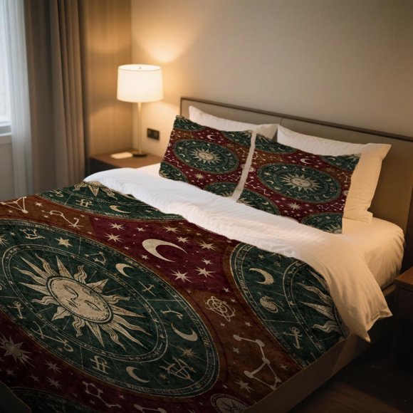 Zodiac Wheel Duvet Cover Set Vintage Printed Bedding Soft