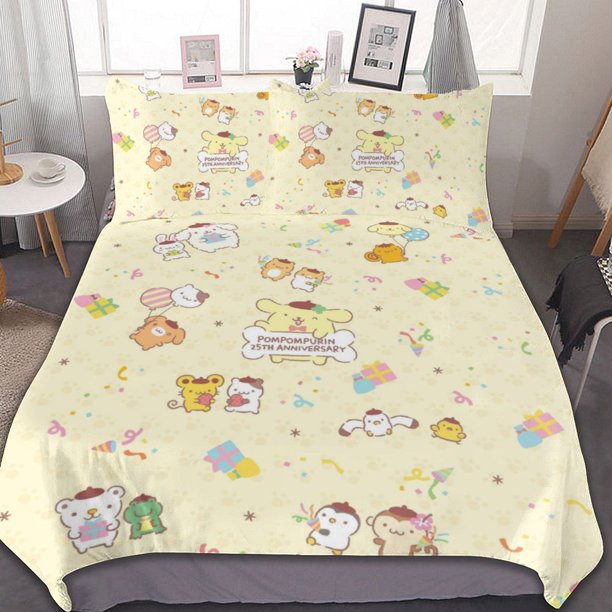 c2 Pompompurin Duvet Cover Set 3-Piece Bedding Set Soft Warm And Comfortable Soft Bed Set with 1 Duvet Cover And 2 Pillowcases for Bedroom All Season 86"x70" j2