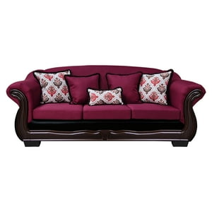 América Decora - Sofá Con Resorte Estructura Búfalo 4 Personas Chenille+Pu Guinda