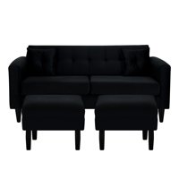Bodevir - Sofa New Retro 3C + 2 Pouf Felpa 00 Negro