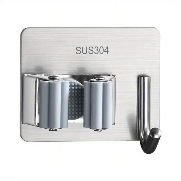 Organize Your Space with our SUS304 Stainless Steel Mop Broom Holder - No Drill, Self Adhesive, Heavy Duty Hook Hanger, Wall Hanging Storage Rack for Bathroom, Kitchen, and Office - Available in 1/4pc