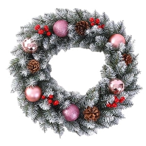 Magideal - Corona Navideña Artificial, Corona Navideña Falsa, Decoración Del Hogar, Guirnalda Navideña Para Comedor, Porche, Festival. Rosa