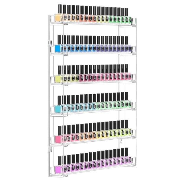 Estante de pared para esmaltes de uñas FEMELI, 55 x 54 cm, acrílico transparente, 6 niveles