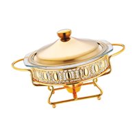 Bothyi - Olla Calentadora De Comida Para Buffet, Plato De Frotamiento De 2L, Juego De Buffet Para Fiestas Navideñas, Catering, Dorado