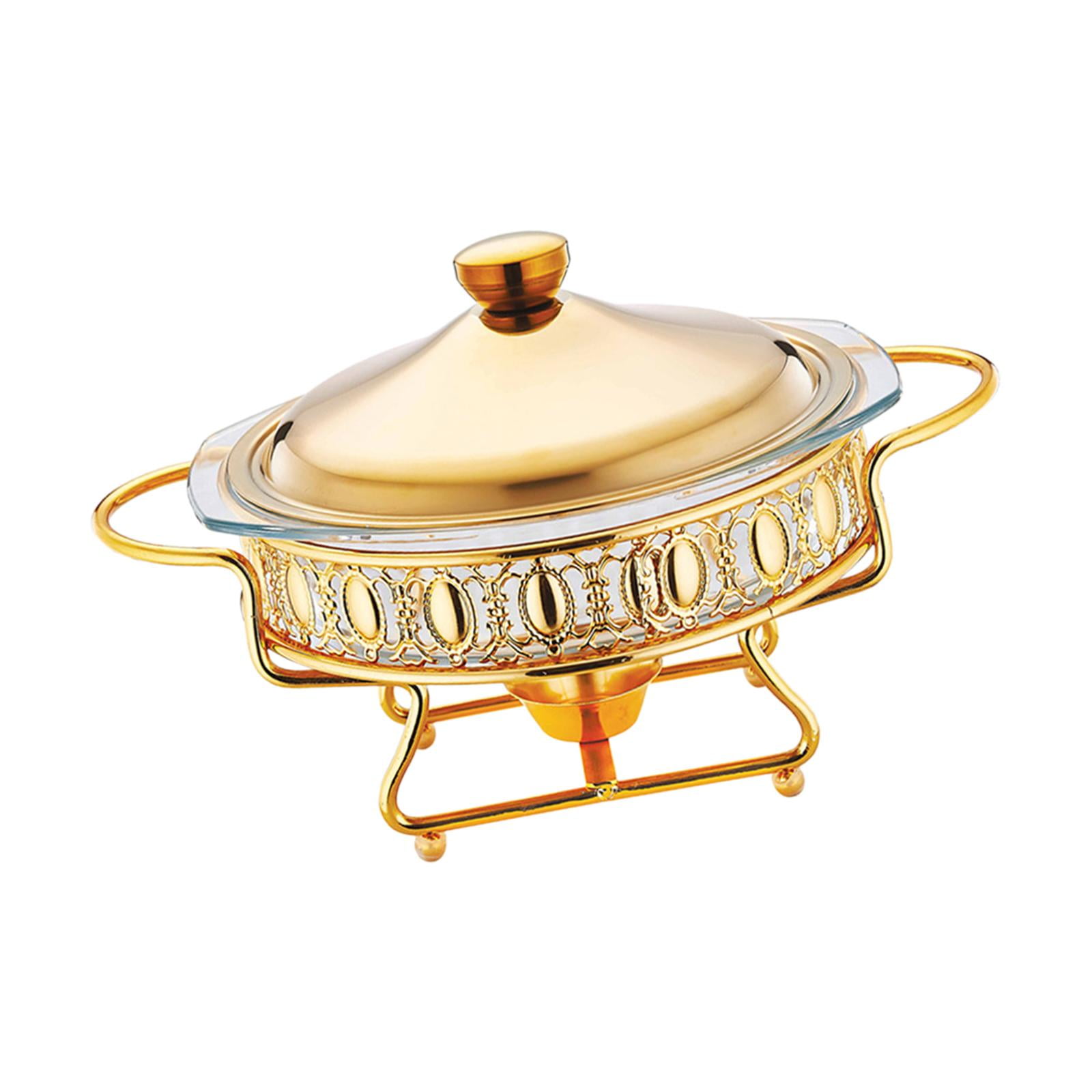 Bothyi - Olla Calentadora De Comida Para Buffet, Plato De Frotamiento De 2l, Juego De Buffet Para Fiestas Navideñas, Catering, Dorado