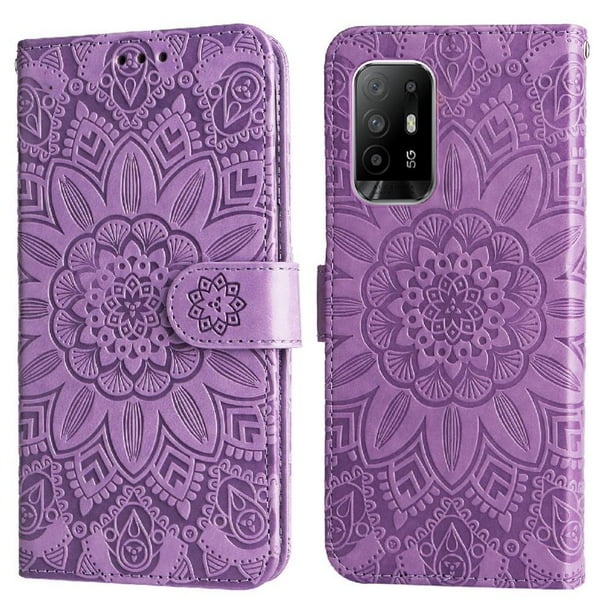 Funda tipo cartera FOXDOCK para OPPO Reno 6Z , diseño girasol en relieve, cuero PU, cierre magnético, soporte y tarjetero