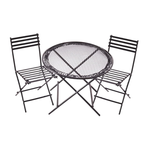 Juego de mesa y sillas en miniatura para casa de muñecas, adornos de jardín de hadas, muebles de café/té en miniatura a escala 1:12 de Metal para casa Negro