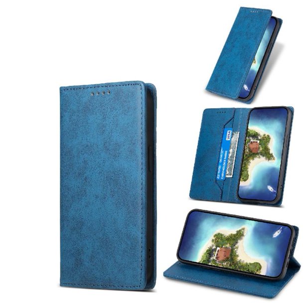 Funda tipo cartera con bloqueo RFID para Realme 14 Pro Con tapa abatible, portatarjetas, cierre magnético, TPU y soporte Azul
