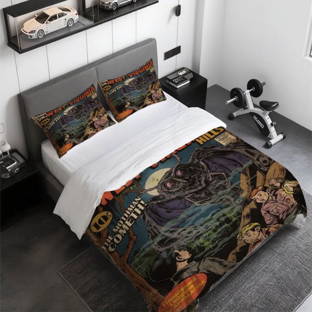 3pcs West Virginia Horror Legend Mothman Comic Cover Themed Bedding Set Duvet Cover and Pillowcases