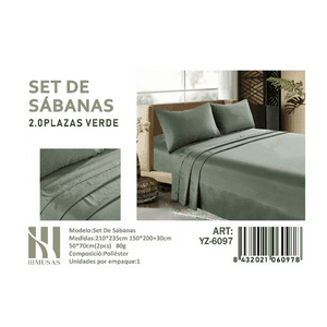 Todostore - Set De Sabanas 2.0 Plazas 150 Hilos Color Verde 2 Funda De Almohada