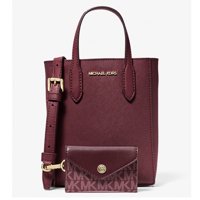 Cartera Michael Kors Xs Saffiano Crossbody Cuero Con Tarjetero Burdeo