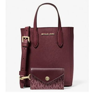 Cartera Michael Kors Xs Saffiano Crossbody Cuero Con Tarjetero Burdeo