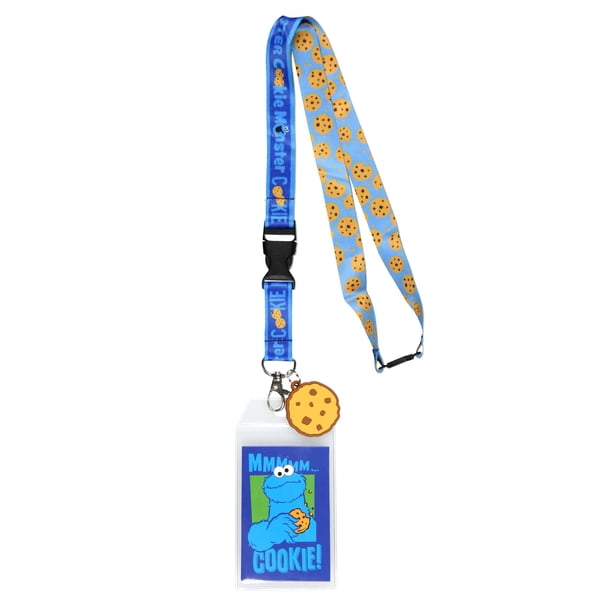 Lanyard Cookie Monster de Sesame Street, cordón de identificación reversible, tarjetero, galleta con chispas de chocolate, colgante de goma