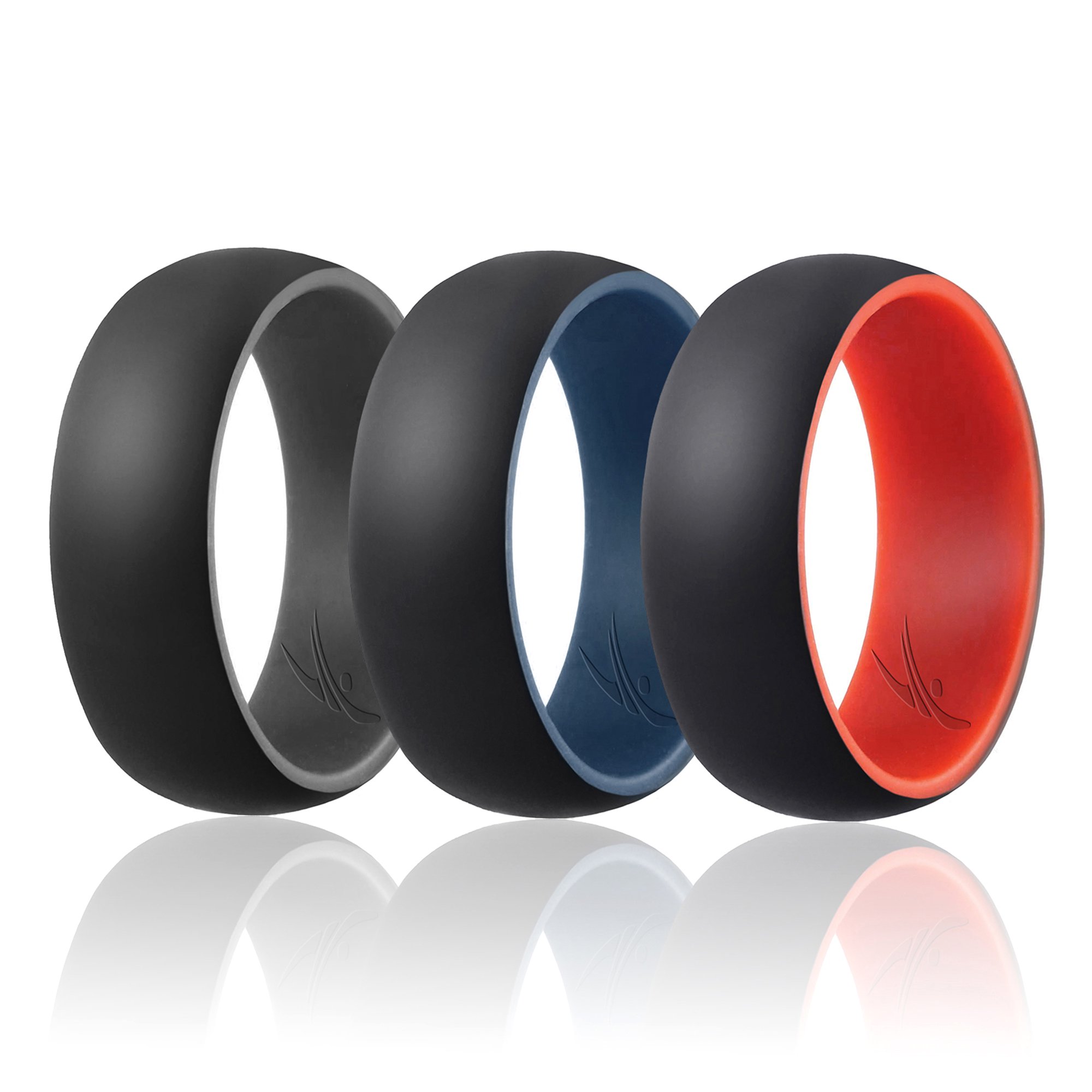 Roq - Anillo De Bodas De Silicona - Conjunto Estilo Cúpula De La Colección Duo De Para Hombre - X Gris-negro, Azul-negro, Rojo-negro