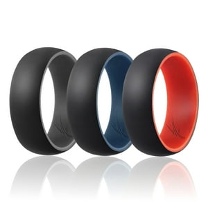 Roq - Anillo De Bodas De Silicona - Conjunto Estilo Cúpula De La Colección Duo De Para Hombre - X Gris-Negro, Azul-Negro, Rojo-Negro