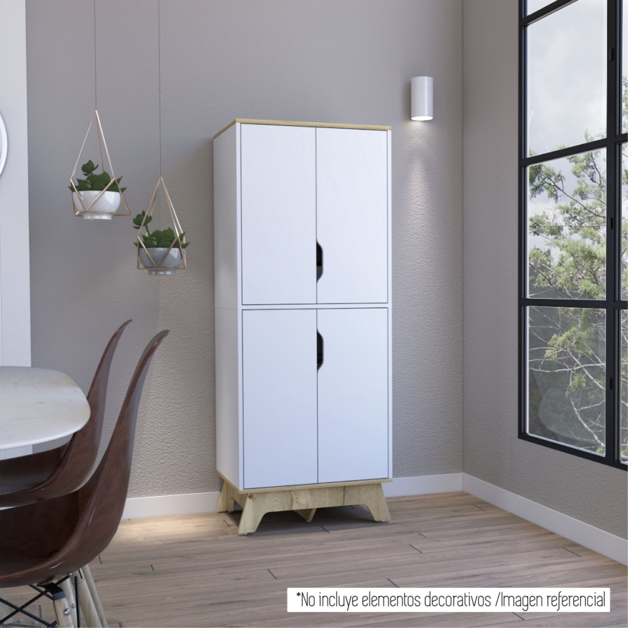 Tuhome - Despensa 4 Puertas Bi-color Blanco Y Duna 150,5x60x40 Cm