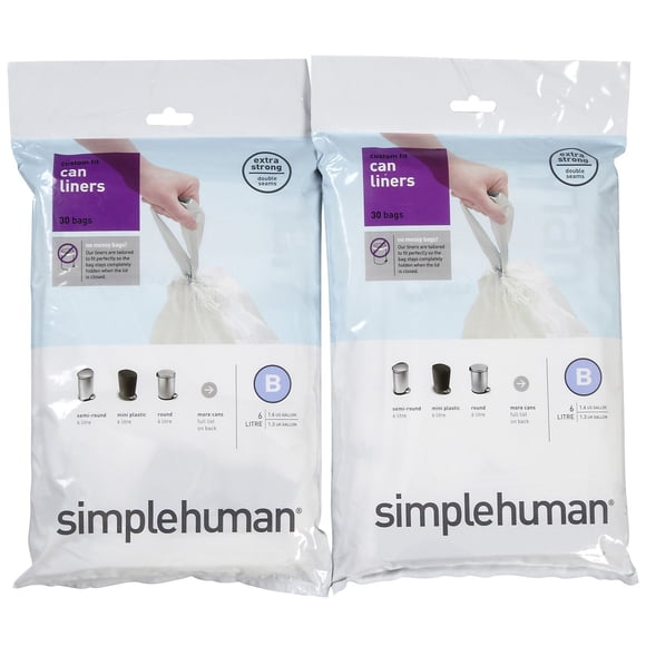Forro para papelera Simplehuman Custom Fit B, 6 L, 30 unidades, 2 unidades, color blanco