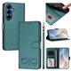 thumbnail image 1 of Funda de Cuero Tipo Billetera para Samsung Galaxy S25 FE 5G 6.7", con Tarjetero, Correa para Muñeca, Soporte a Prueba de Golpes con Relieve de Patrón Feliz, Verde, para Galaxy S25 FE 5G, 1 of 8