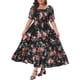 thumbnail image 1 of GRACE & GRANDEUR Vestido Maxi Floral para Mujer Talla Grande Cuello Cuadrado Manga Abullonada Cintura Fruncida Boho Vestido de Sol 3X Negro, 1 of 8
