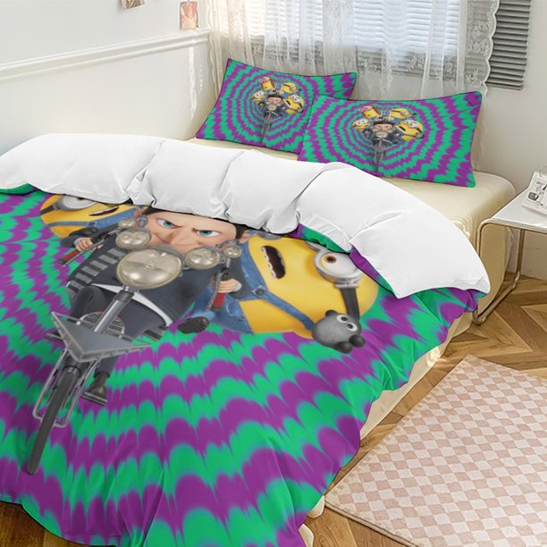 x518 Minion 3-Piece Bedding Set Warm And Comfortable Soft Duvet Cover Bed Set with 1 Duvet Cover And 2 Pillowcases for Bedroom b518