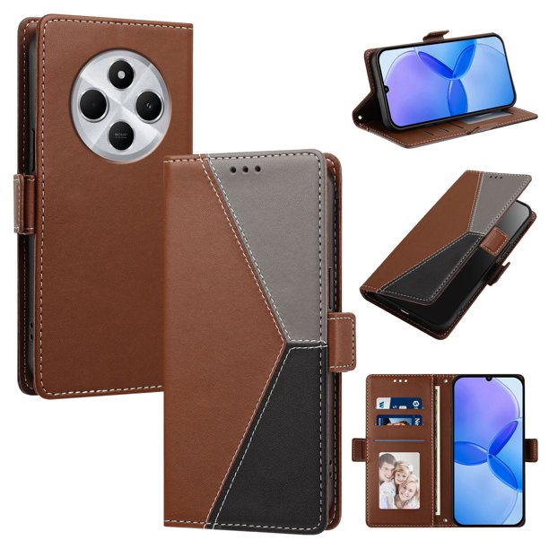 Cartera para Xiaomi Redmi 17C en PU Tricolor, Funda con Solapa, Marrón