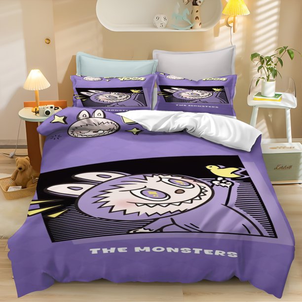 x210 Bed SheetsLabubu Cartoon Duvet Cover Anime Zimomo Printed Bedding Set Adults Children Pillowcase Printed Bedding Home Fashion Boys Girls 3-Piece Bedding Set (1 Duvet Cover + 2 Pillow Shams) nj210