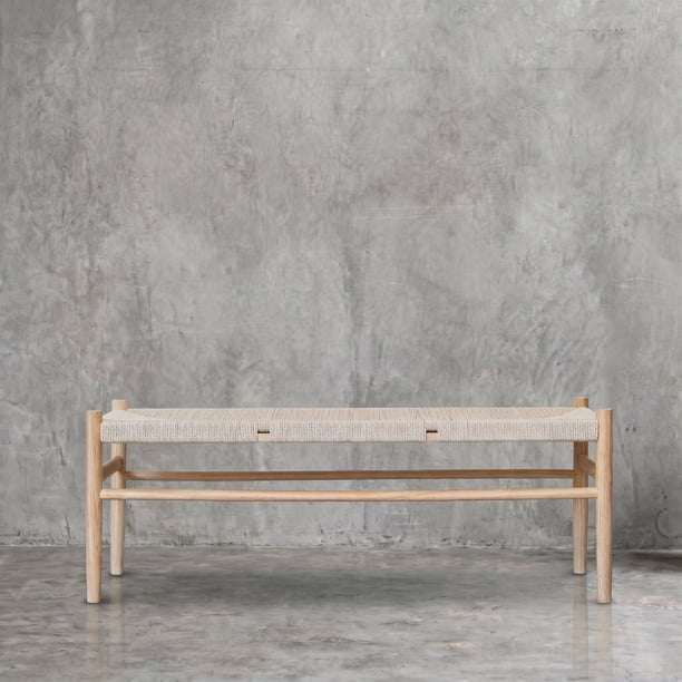 Banqueta Agustina Comedor Madera Maciza y Trenzado Natural 120 cm