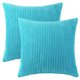 thumbnail image 1 of REGALWOVEN Paquete de 2 fundas de cojín de pana, fundas de cojín cuadradas decorativas suaves para sofá azul lago 16" x 16", 1 of 7
