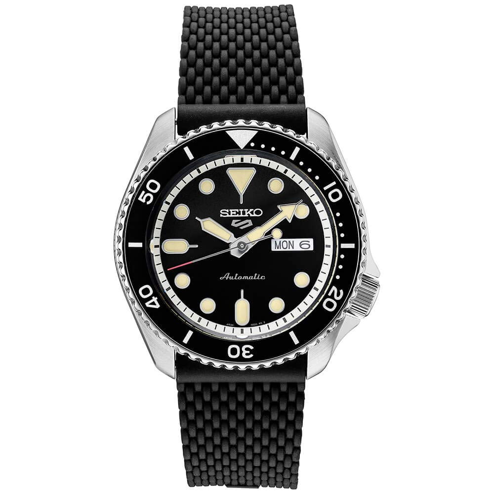 Reloj Seiko Srpd95 Para Hombre Con Esfera Negra Con Bisel Y Correa Negros
