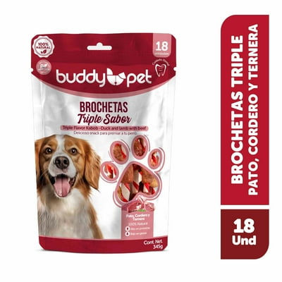 Brocheta Pato Cordero Y Ternera 18 Un 345 G Buddy Pet