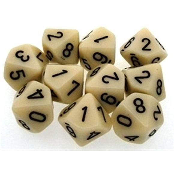 Juego de dados Chessex D10 (10), opaco, marfil/negro
