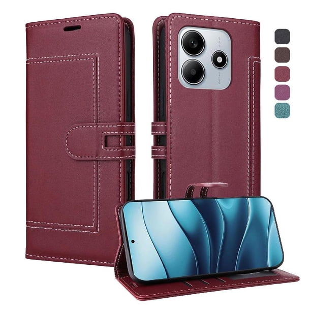 Premium Wallet Case for Xiaomi Redmi Note 14 4G with Card Slots & Kickstand, Flip Cover Red