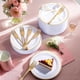 thumbnail image 3 of Platos y tenedores de postre de plástico WELLIFE, 120 unidades, blancos con bordes dorados, 3 of 6