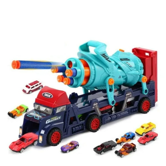 Camión Transportador con Autitos y Bazooka Lanza Dardos